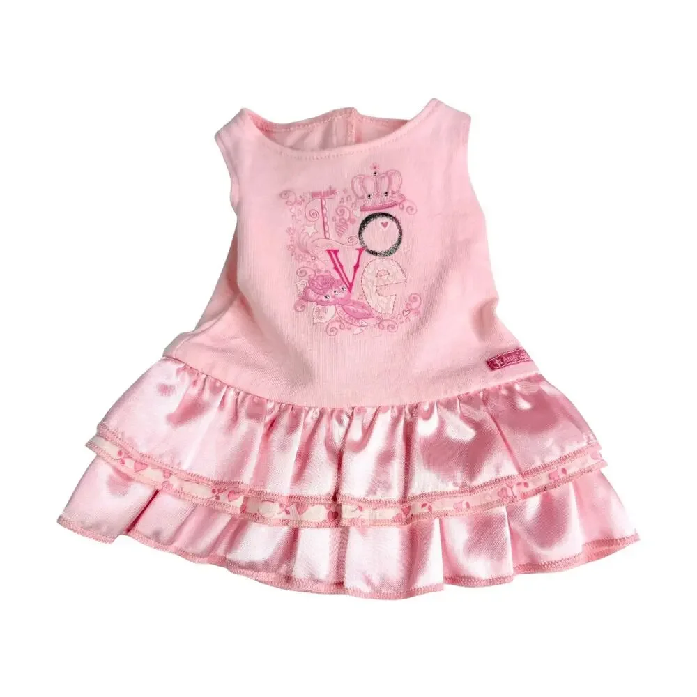 American Girl Pretty Pink Dress Sequin Glitter Stitch Love Ruffle Dress Bow Back